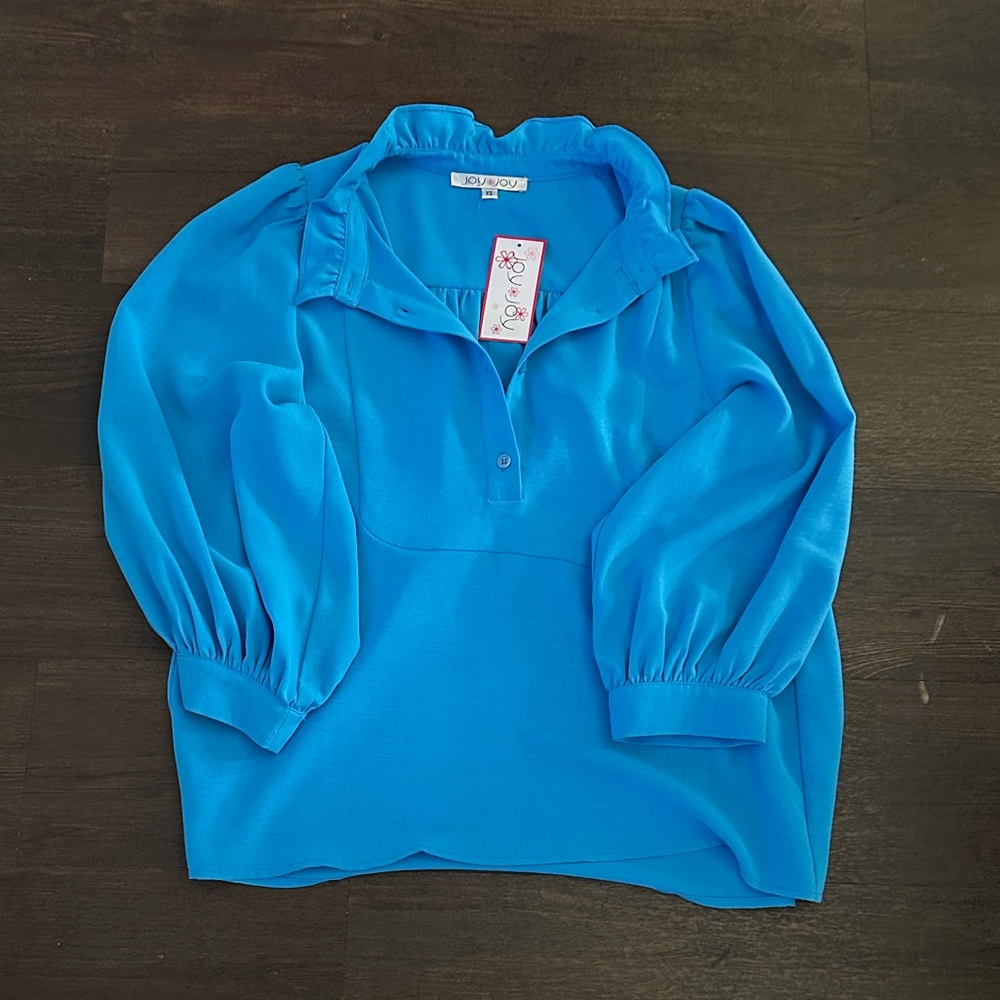 Joy Joy Bright Blue Blouse with Puff Sleeves
